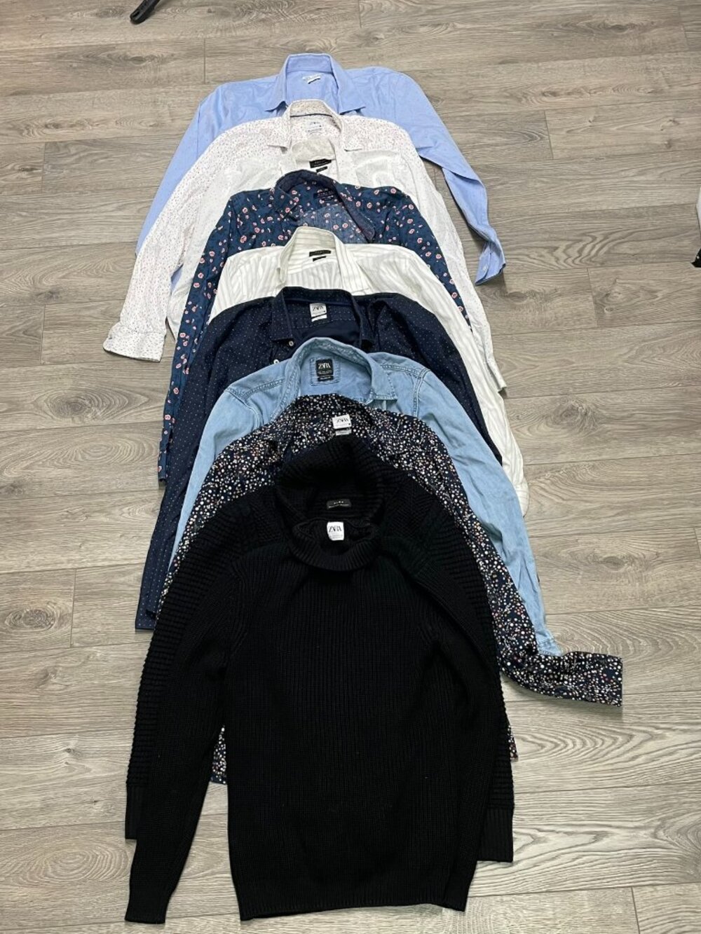 Zara Men Clothing Lot Size Medium 10 Pieces Shirts Knit Sweater Bundle Printed